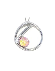 2 Carat Pink Opal Round Pendant .925 Sterling Silver Rhodium Finish White Gold Quality