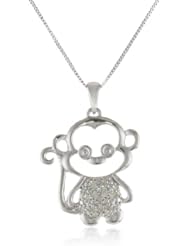 10k White Gold Diamond Monkey Pendant Necklace (0.07 cttw, I-J Color, I2-I3 Clarity), 18"