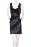 Do & Be Diagonal Cut Fabric Faux Leather Sequin Lace Back Zipper Asymmetric Dress Black