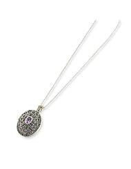 Genuine .925 Sterling Silver Marcasite & Amethyst Locket on 24 Chain Necklace. 100% Satisfaction Guaranteed.