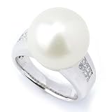 18K White Gold 14.5MM Cultured South Sea Pearl & Diamond Ring