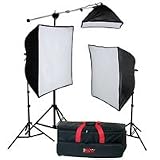 Smith Victor KSB-1250 Economy Softbox Three Light Kit, with 2 SBL-2436 and 1 SBL-1024 Softbox Lights, Light Stands, Mini Boom and Photoflood Lamps - 120V AC
