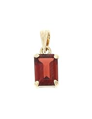 14K Yellow Gold Genuine Natural Garnet Emerald Cut 5 x 7 mm. Solitaire Pendant