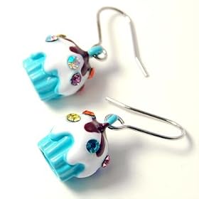 FUN 3d Colorful Crystal Cupcake Charm Earrings ~ You Choose Color!!