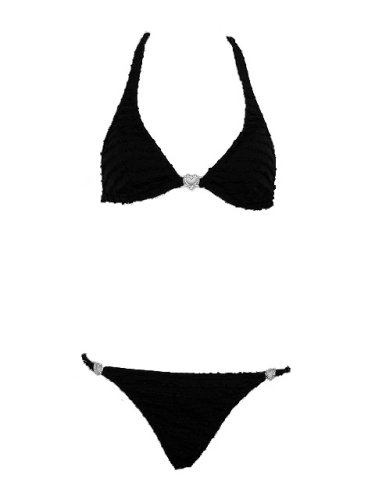 XOXO Black Ruffled Bikini w/Rhinestone Hearts