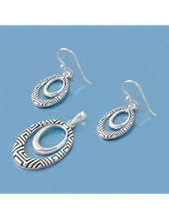Sterling Silver Fancy Double Round Earring Pendant Set