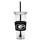NCAA Georgia Bulldogs 22 Ounce Insulated Tumbler with Rubber Sleeve and Stir Straw