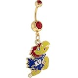 NCAA Kansas Jayhawks Double Ruby Red Gem Gold Belly Ring