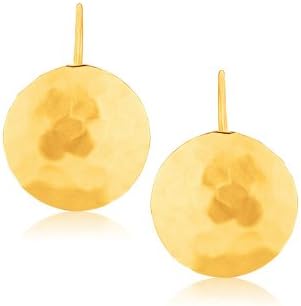14K Yellow Gold Hammered Texture Disc Drop Earrings Medium