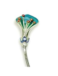 Large Green Enameled Flower Pin With Red