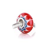 Bling Jewelry Tie Dye Red White Blue Murano Glass Bead 925 Silver Fits with Pandora Charm