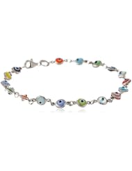 Sterling Silver Small Multi-Colored Guardian Eye Bracelet, 7"