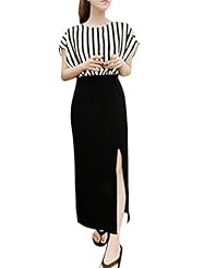 Chiffon/Cotton/Polyester Short Round Neck Vertical Stripe  Dress