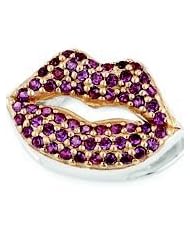 Bonn Bons By Lori Bonn "Sugar Lips" Gold Over Sterling Silver Pink Lips Cubic Zirconia Slide Charm for Charm Bracelets