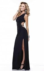 Sexy Chiffon/Taffeta/Tulle Lace Backless Crystals Beaded Slit Crystal Applique Prom Dress 