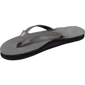 Rainbow Sandals Women Premium Leather Narrow Strap Single Layer, Charcoal Grey, Large (7.5-8.5)