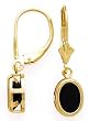14K OVAL DANGLE BLACK ONYX LEVERBACK EARRINGS 8X6MM