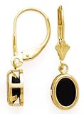 14K OVAL DANGLE BLACK ONYX LEVERBACK EARRINGS 8X6MM