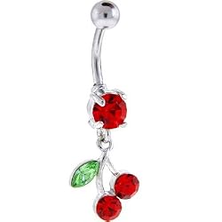 Ruby Red 6mm Solitaire Cubic Zirconia Cherry Dangle Belly Ring