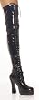 5 Inch Sexy Thigh High Boot Stack Heel w/ 1 1/2 Inch Platform Black Stretch Patent