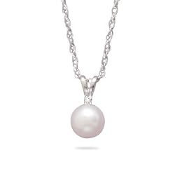 18" 18k White Gold Diamond & White Akoya Pearls Necklace