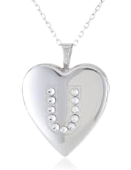 Momento Lockets Silver Swarovski Crystal Initial U Locket Necklace, 18"