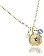 Lucky Feather Letter Coin Charm Necklace - Initial T