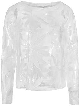 Endless Rose Women's Long-sleeve Wide-neck Sheer Blouse, White, Small