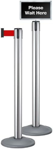 Beltrac Stanchion 2 Post Queue Line Kit, Chrome Post with 7 foot Red Belt and Sign