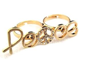 Verstellbarer glitzernder Diament GP Peace Zeichen Buchstaben Zwei-Finger-ring