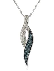 Sterling Silver Blue and White Diamond Twist Pendant Necklace (1/4 cttw, I-J Color, I3 Clarity), 18"