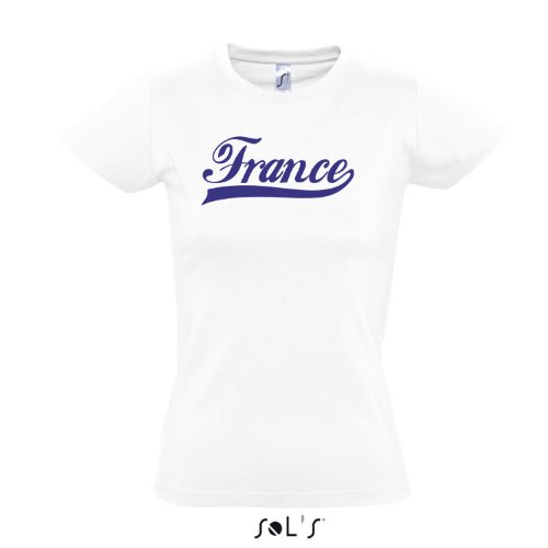 Damen T-Shirt – Frankreich Oldschool France LÄNDERSHIRT EM / WM FAN Trikot S-XXL , White – blau , L