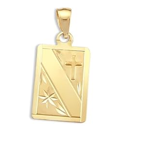 Dog Tag Name Plate Pendant 14k Yellow Gold Cross Charm
