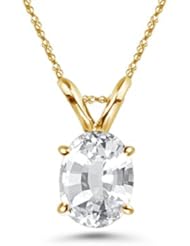 0.85 Cts of 7x5mm AA Oval Natural White Sapphire Solitaire Pendant in 14K Yellow Gold