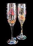 Beach Party Design - Hand Painted - Matching Set of Toasting Flutes - 6 oz.
