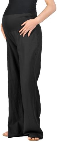 Beachcoco Women's Maternity Fold Over Comfortable Wide Linen Pants (2X, Black)