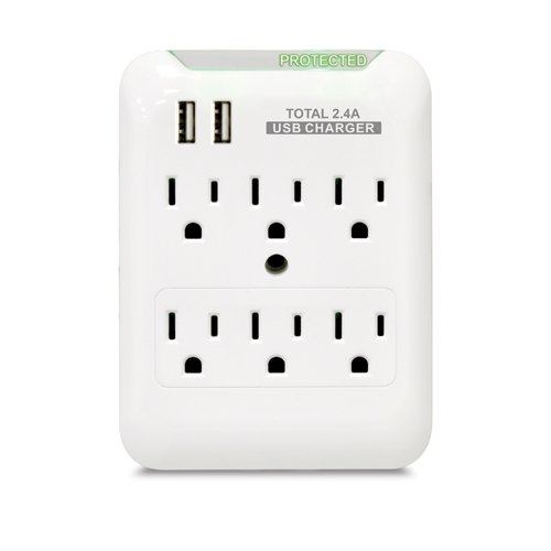 RND Charging station with 6 AC Outlets and 2 USB ports(2.4 Amps) with Surge Protector for iPhone, iPad, Samsung Galaxy, Tablets & More (white)-Retail packaging