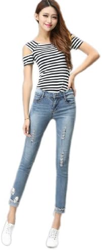 Women's Skull Pencil Pants Plus Size 6909(Blue,34W)