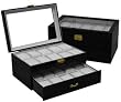 Watch Box Storage Display Chest for 20 Watches Black Wood Finish See Thru Top Jewlery Gift Case