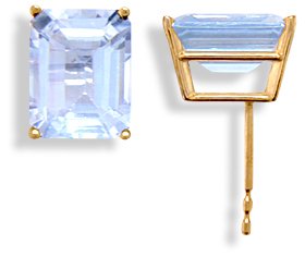 14KT Emerald Cut Aquamarine Earrings