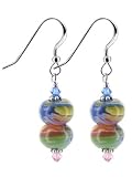 Milifoio Glass Swarovski Crystal Sterling Silver French Ear Wire Hook Dangle Earrings