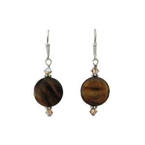 Brown Mother of Pearl and Swarovski Crystal Earrings