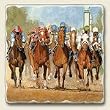 Tumbled tile trivet ~ The Race ~ 8 inch square ~ code 451