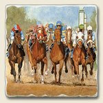Tumbled tile trivet ~ The Race ~ 8 inch square ~ code 451