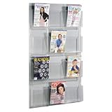Safco 5602CL Clear Plastic Literature Display Wall Rack for 12 Magazines, 30w x49h