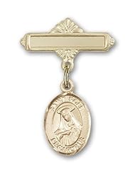 14K Gold Baby Badge with St. Rose of Lima Charm and Polished Badge Pin