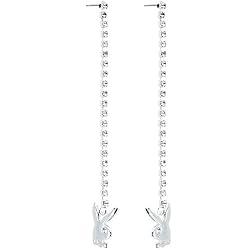 Playboy Bunny Logo Crystalline Rhinestone Long Dangle Earrings
