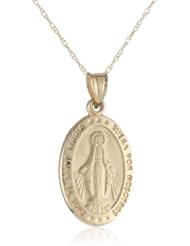 Duragold 14k Yellow Gold Oval Spanish Miraculous Pendant Necklace, 18"