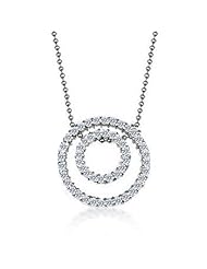 Alexander James White Gold Rhodium Bonded Cubic Zirconia Circle Pendant with 16 Inch Bead Chain in Silvertone Chain Included