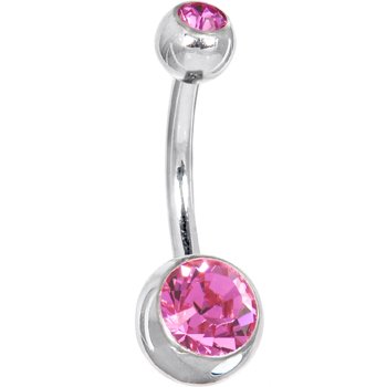 Swarovski Crystal Double Pink Gem Belly Button Ring Navel Piercing Body Jewelry -Free Shipping